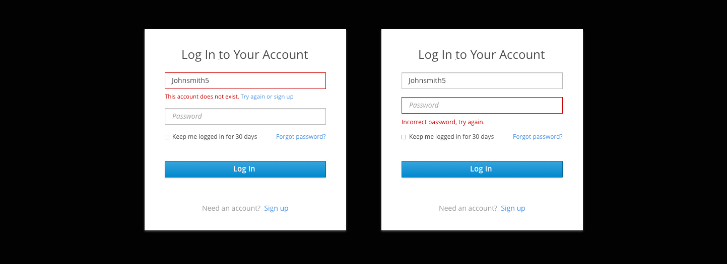 Image of account or password errors